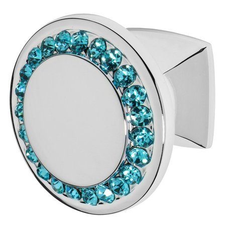 WISDOM STONE Isabel Cabinet Knob, 1-1/4 in dia., Polished Chrome with Aqua Blue Crystals 4211CH-AQ